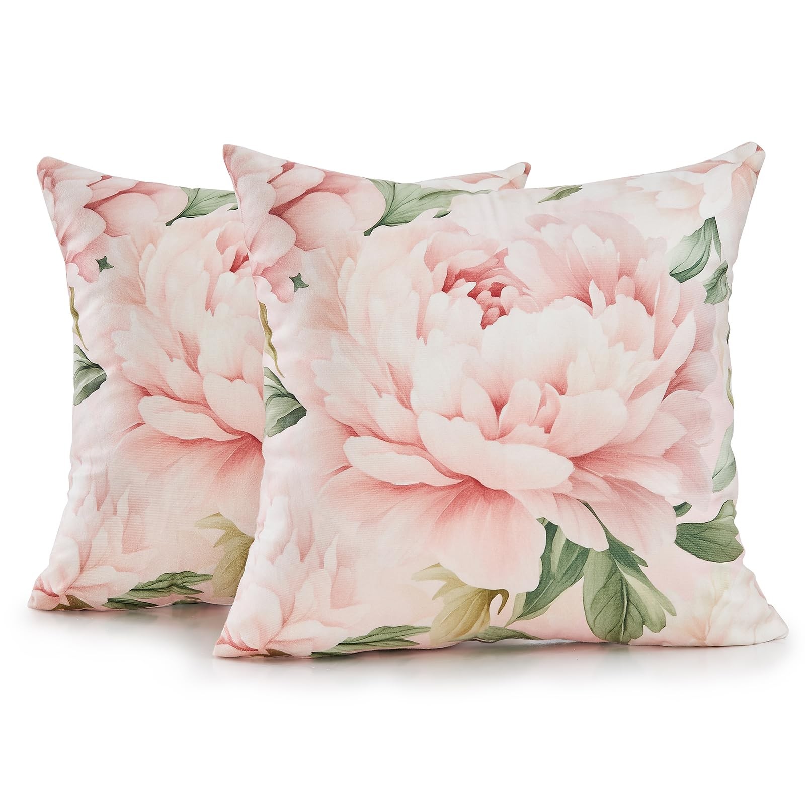 Pink Floral Throw Pillow Covers 18x18 Set of 2, Decorative Peony Flower Cushi...