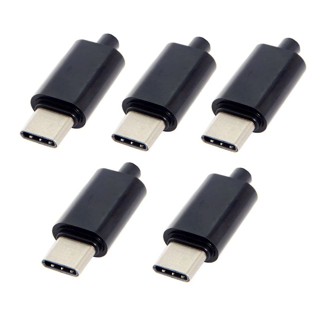chenyang 5 Pack USB C DIY Connector 3.1 Type C 24Pin Male Plug Port Black