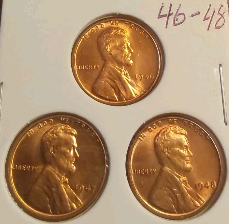 Phliy 1946 P 1947 P 1948 P Lincoln Wheat 3 Pc Gem Red Uncirculated Set Free Post