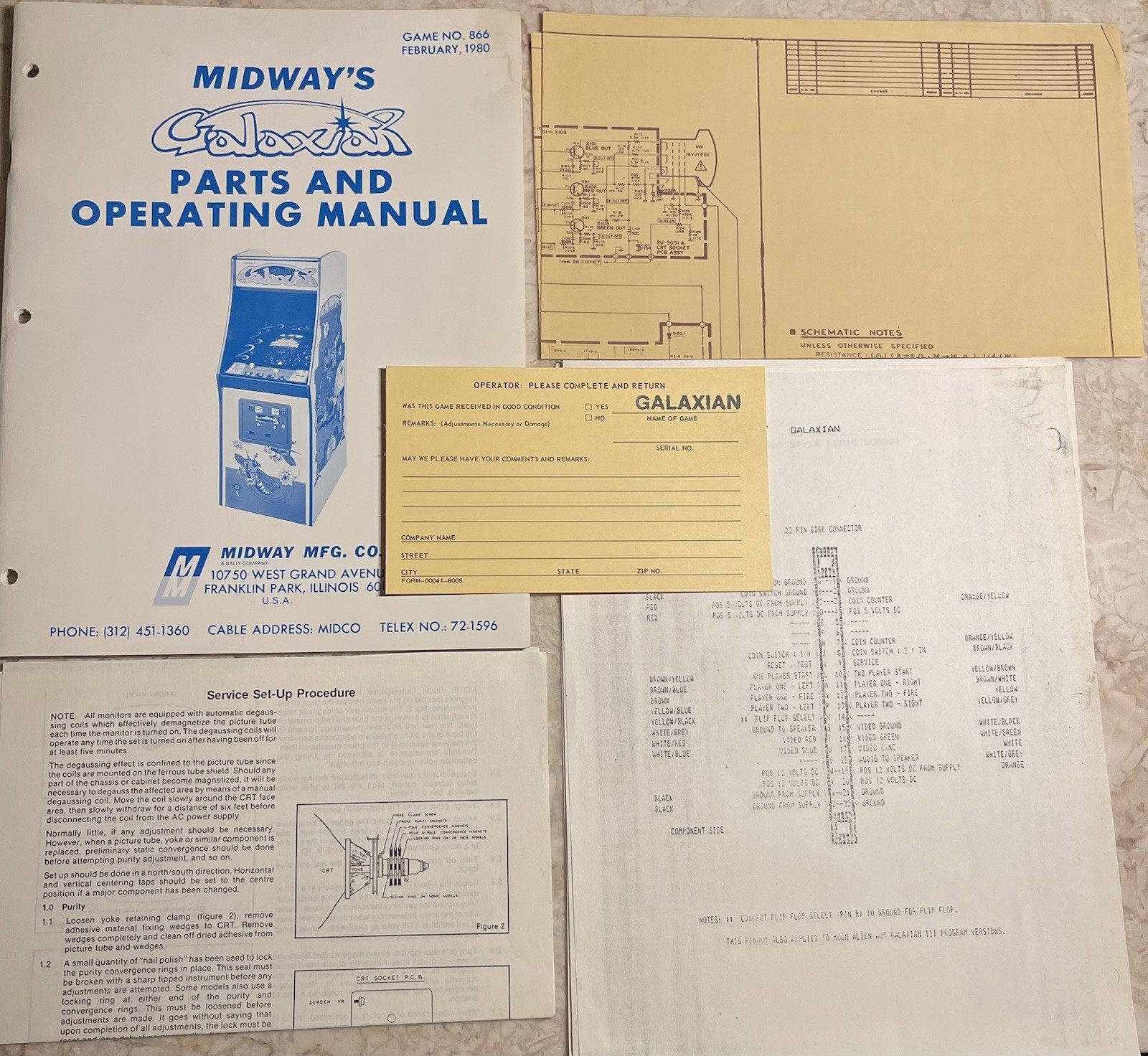 Midway Galaxian Parts And Operating Manual And Schematics
