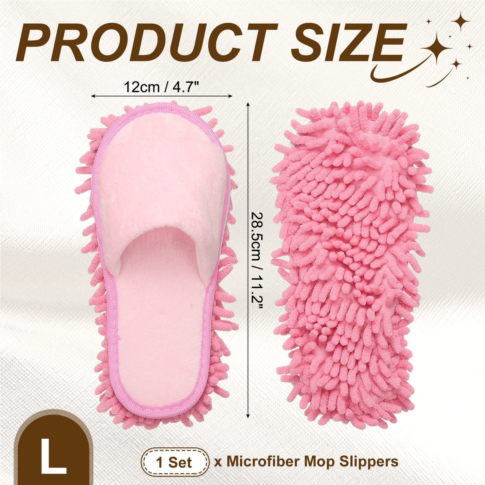 Microfiber Mop Slippers for Floor Cleaning, Large Size 11.2", Pink