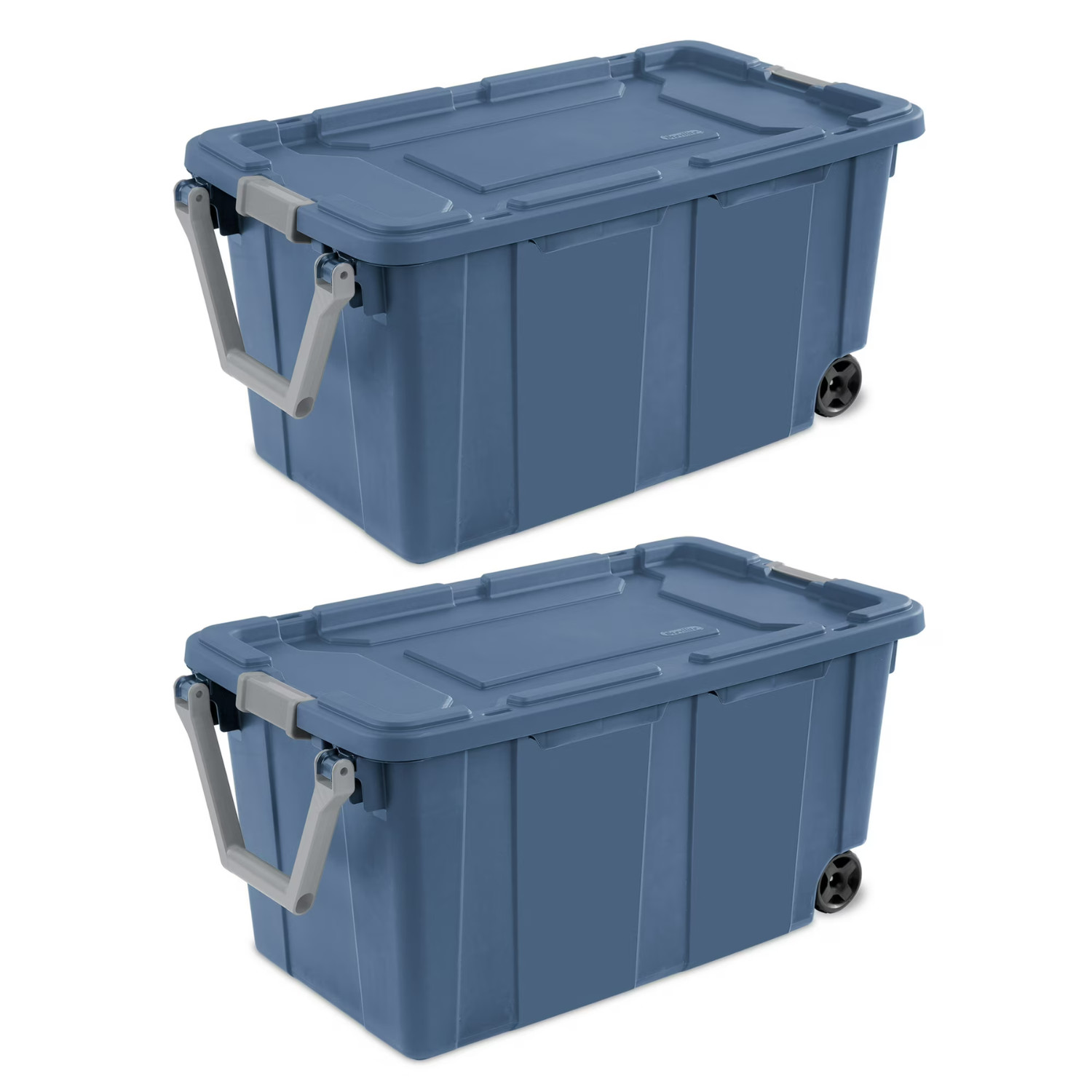 Sterilite 40G Wheeled Industrial Storage Tote Latch Lid Pull Handle Blue 2 Pack