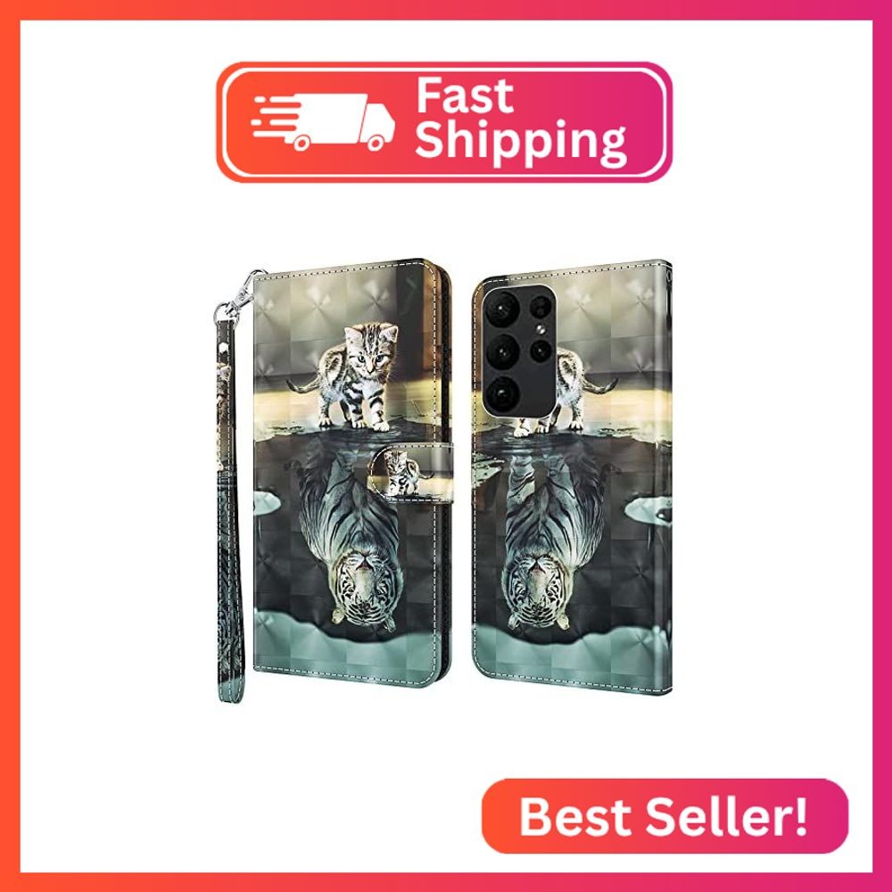 VODEFOX for Samsung Galaxy S23 Ultra Case, Wallet Flip Folio Cute 3D Cartoon Pai