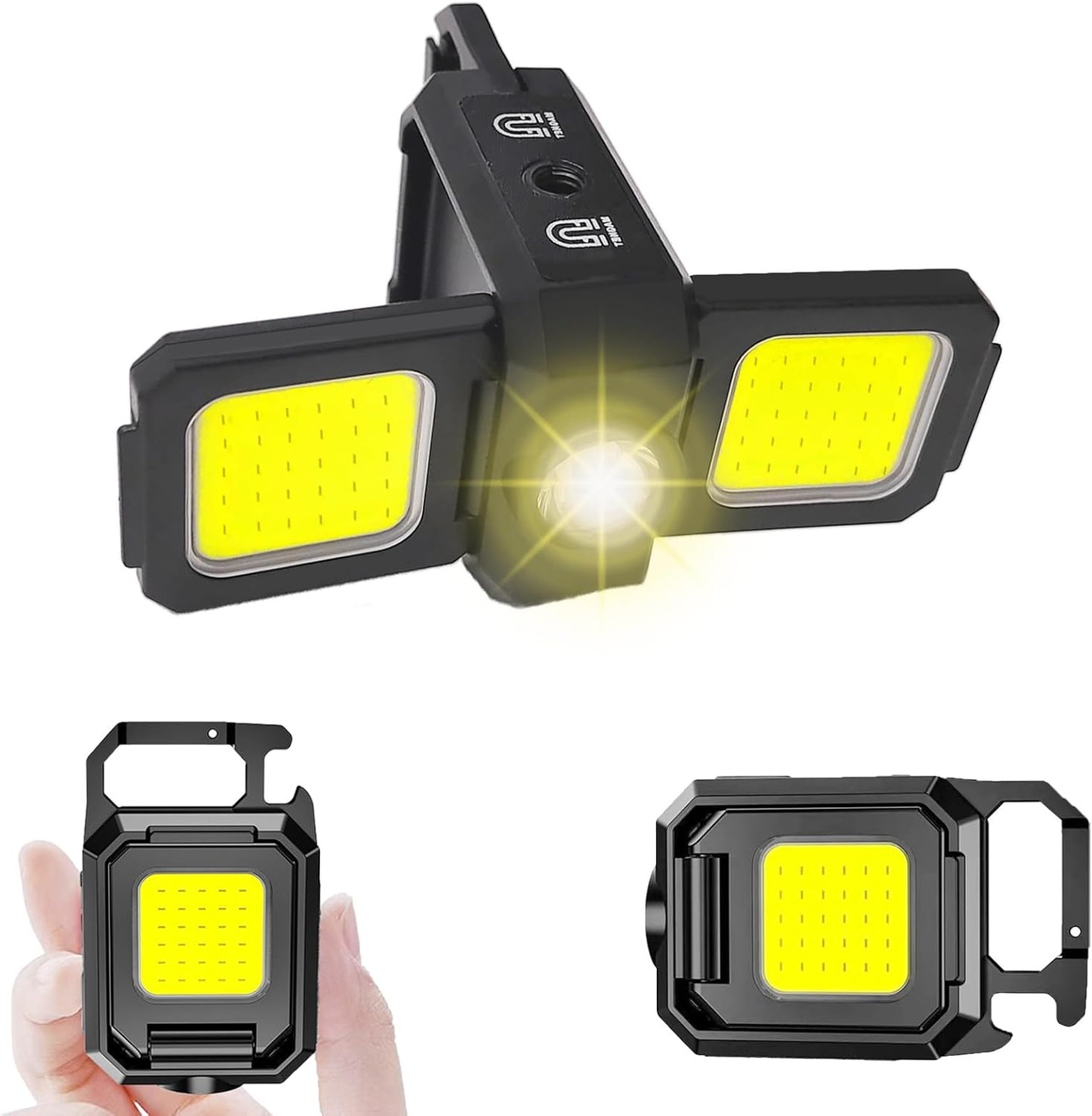 Rechargeable 2-Sided LED Keychain Work Light with Bottle Opener for Camping