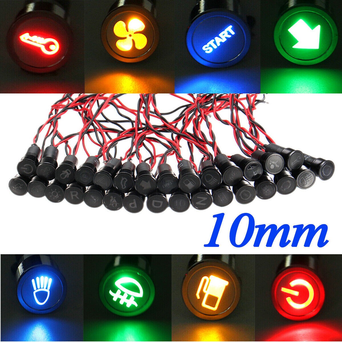 10mm 12V for Car Universal Waterproof LED Panel Dashboard Warning Light