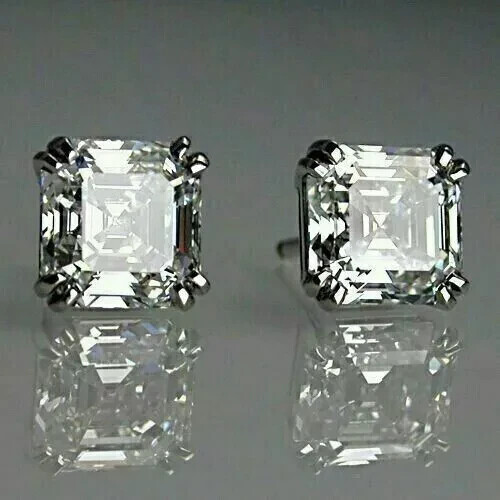 Asscher Cut Lab Created Diamond Women's Stud Earrings 14K White Gold Plated 2Ct