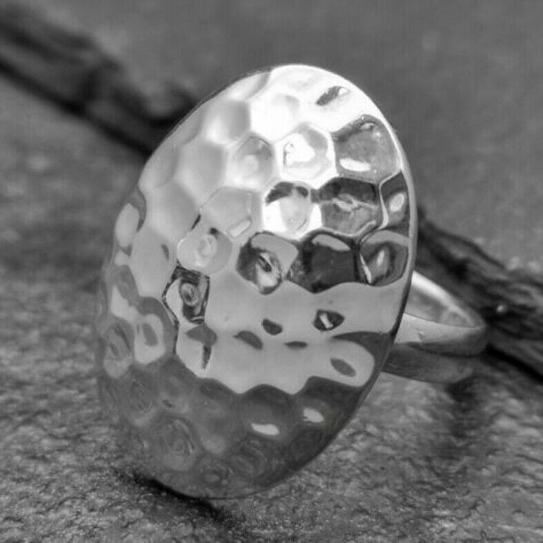 925 Sterling Silver Handmade Statement Hammered Dome Ring Women Statement Ring