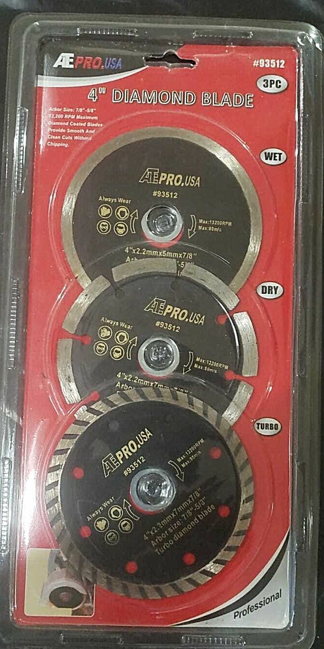 ATE PRO.USA 4'' DIAMOND BLADE 3PC. 93512 WET/DRY/TURBO