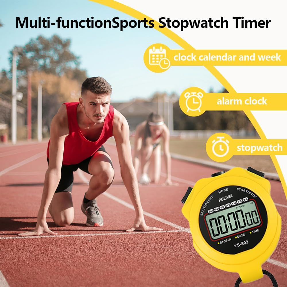 Stopwatch Timer Lap Split Digital Stopwatch with Clock Calendar Alarm, Large Dis