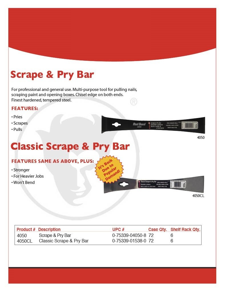 4050CL Classic Scrape & Pry Bar - Heavy-Duty Multi-Purpose Tool, Hardened Ste...