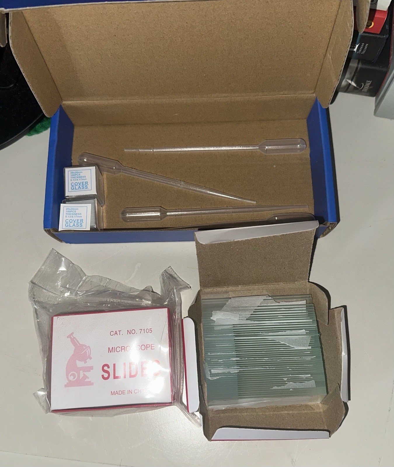 Microscope Slides 100pcs , Slide covers 200pcs , 1mL Droppers, 2mL Droppers