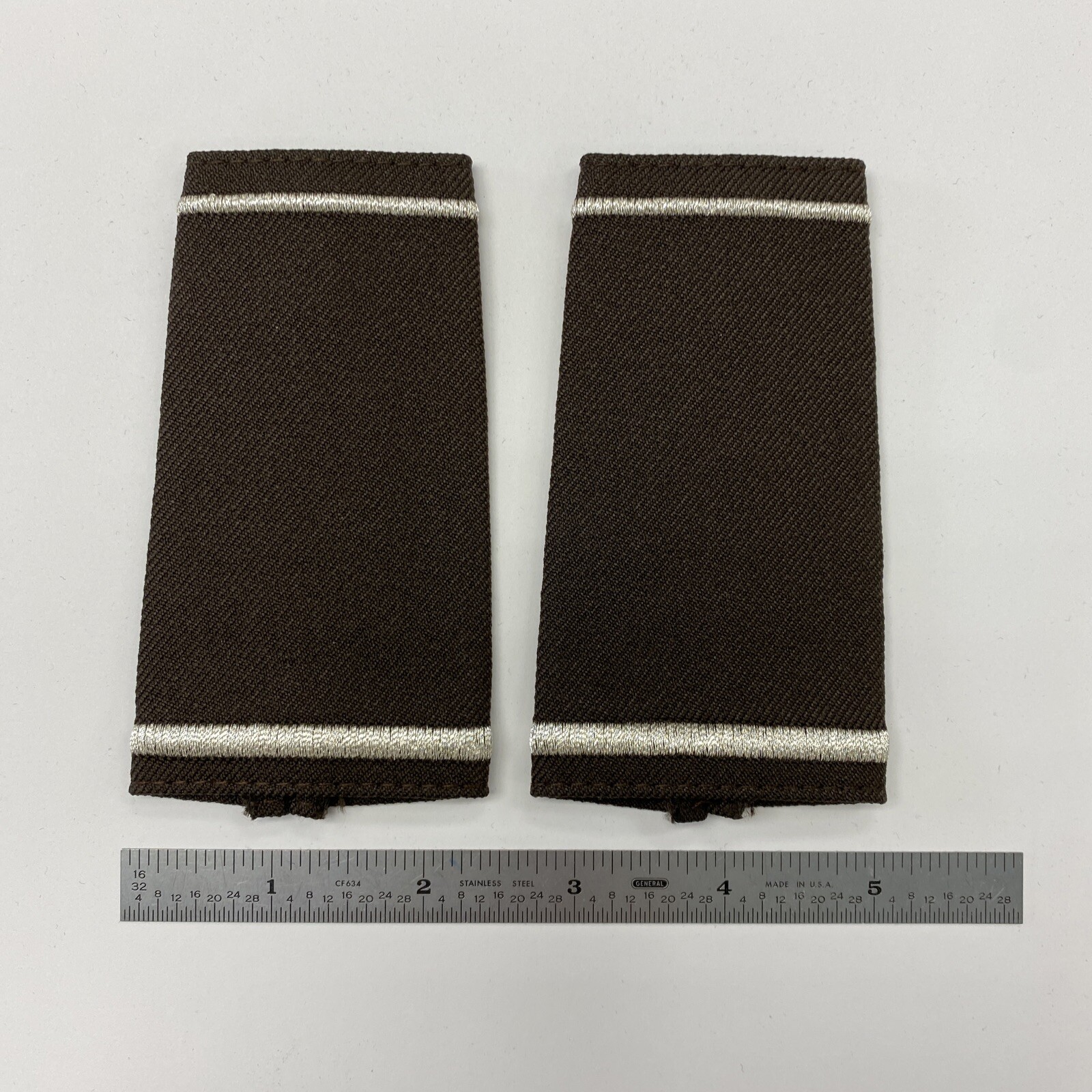 Brown Epaulette - Silver Embroidered Stripes. Tapered 4-1/4” Tall