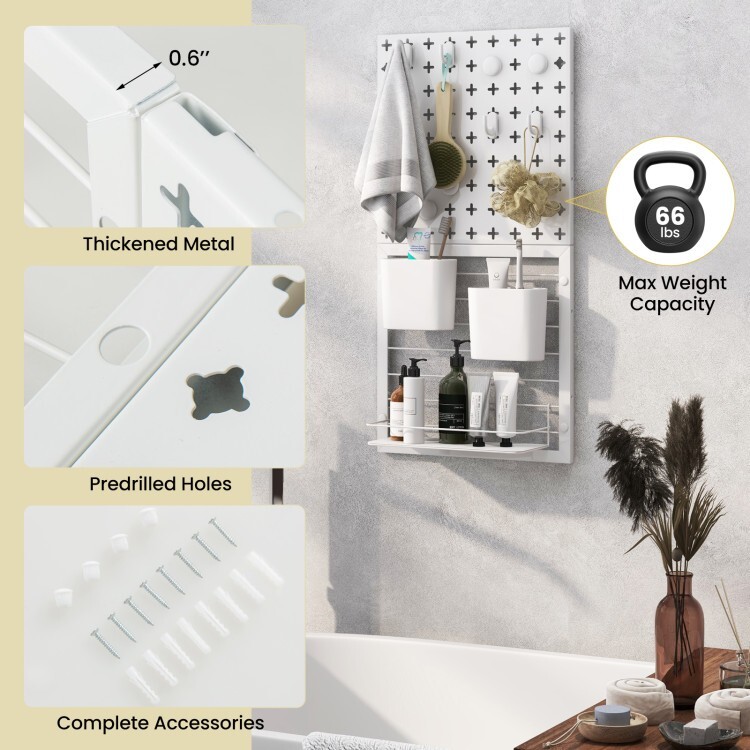 Pegboard Hooks Combination Set Storage Organizer Wall With 0.6" Thickened Panel