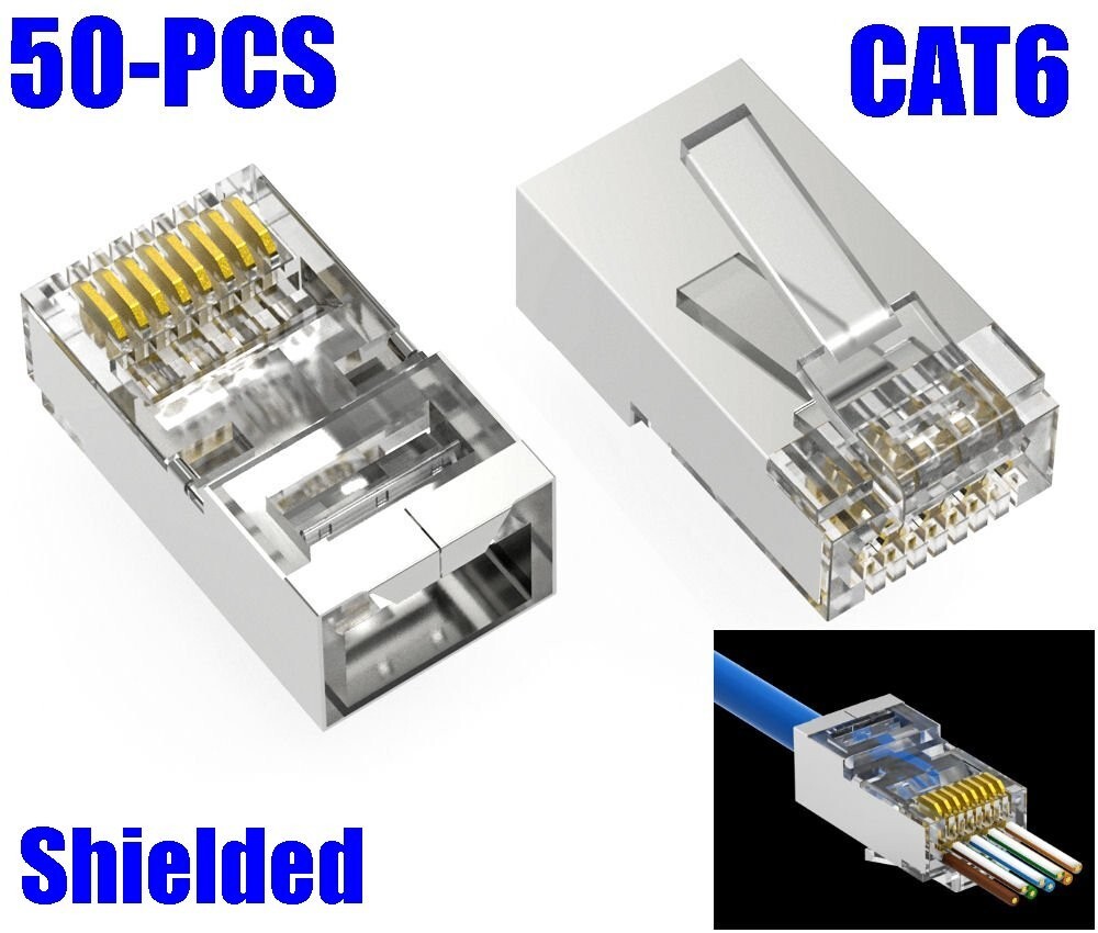 50 Pcs CAT6 Shielded RJ45 STP Network Ethernet Feed Through Plug Cable Connector