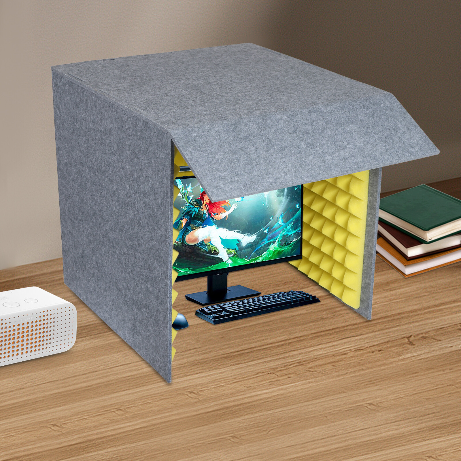 60*60cm Soundproof Removable Cover Desktop IsolationAbsorbing Shield Yellow
