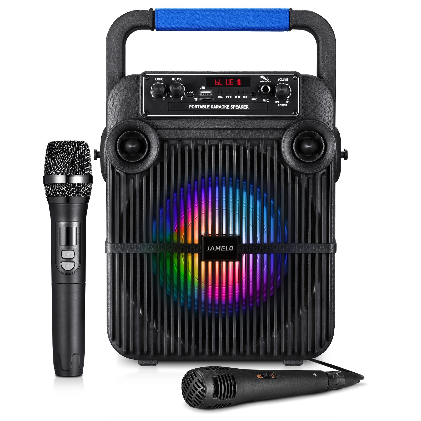 JAMELO Portable PA System Bluetooth Speaker 2 Microphones Karaoke for Home Party