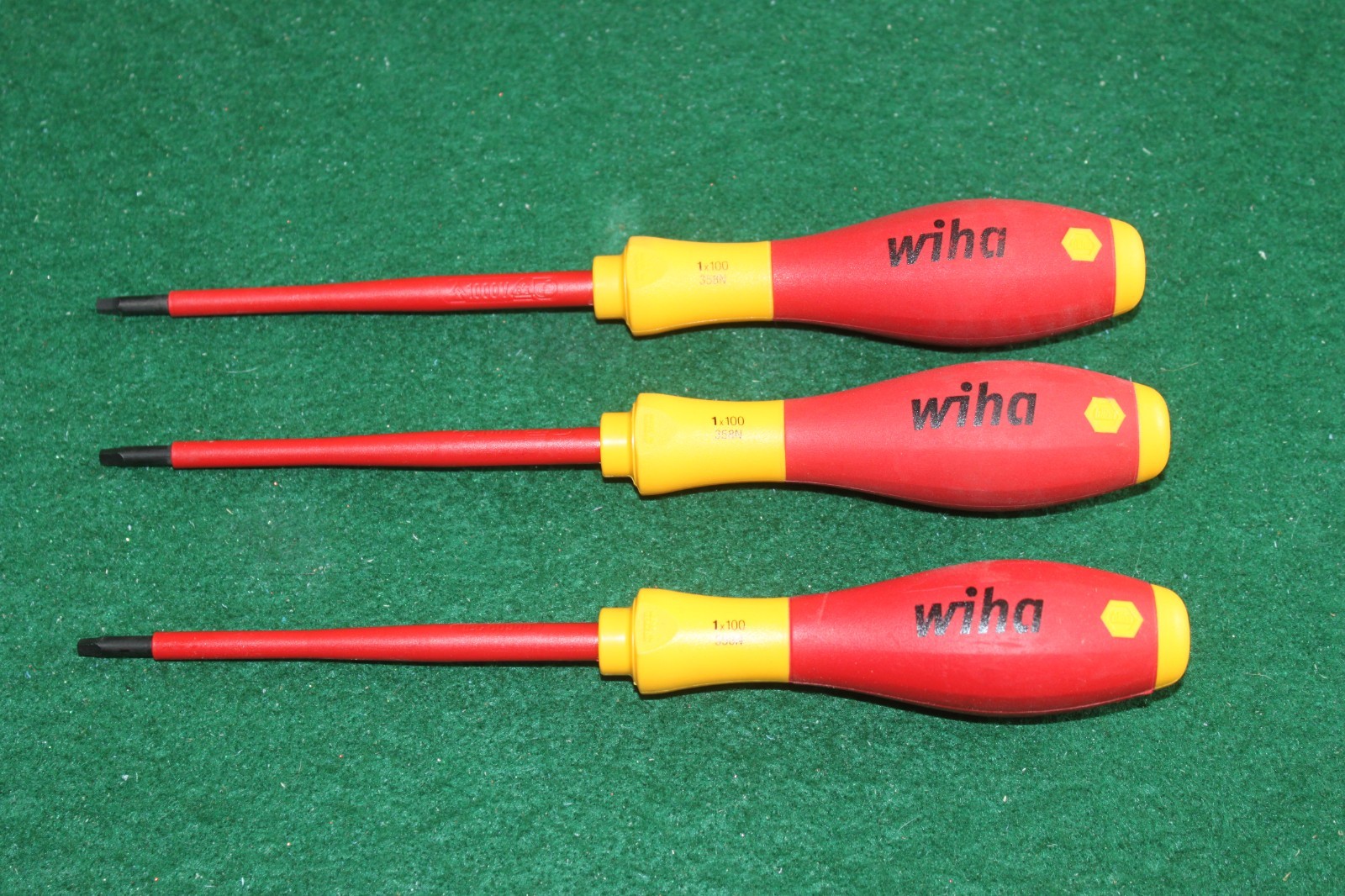 Three (3) WIHA  358n  Insulated Square Tip Screw Drivers #1  Made in Germany