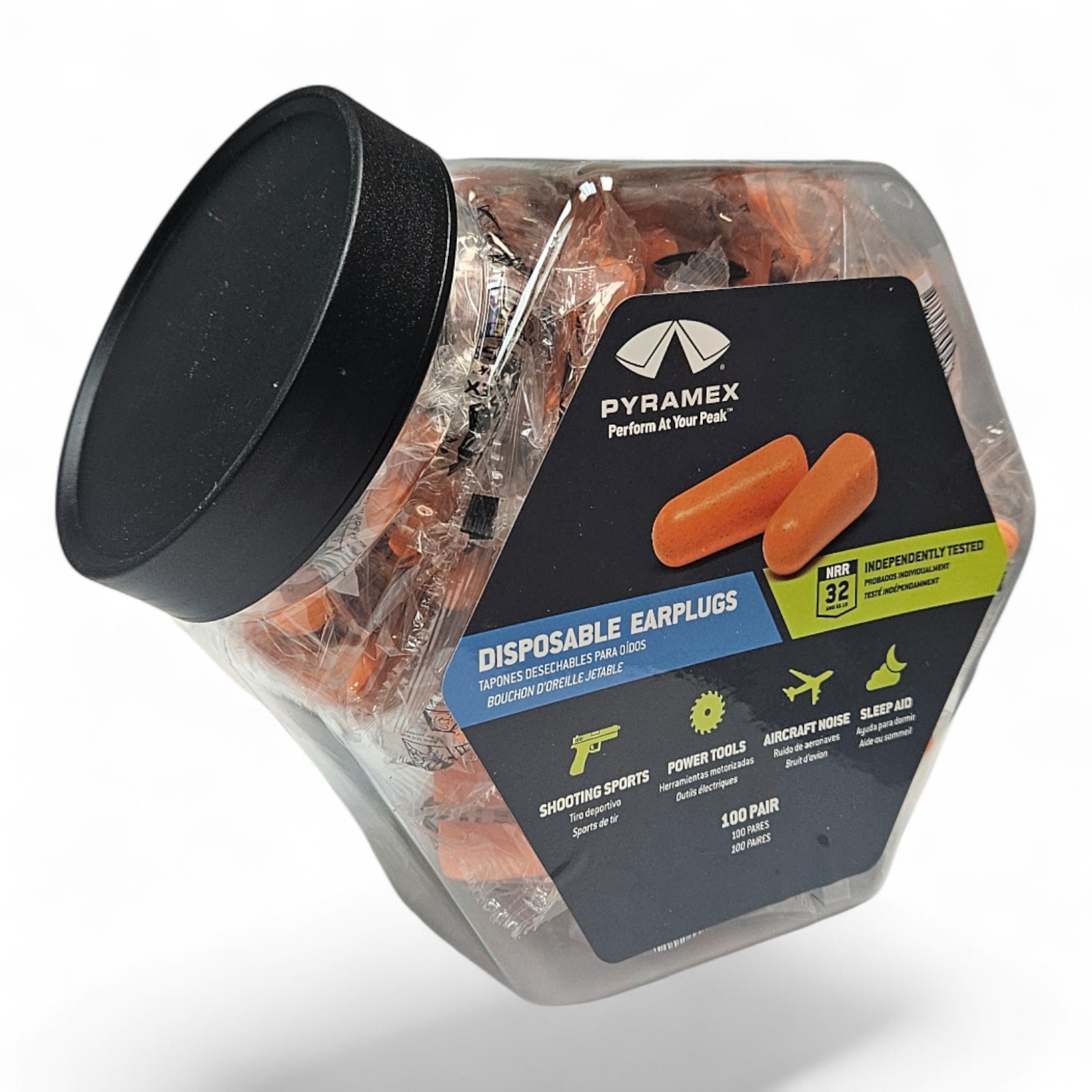 Pyramex Disposable Uncorded Earplugs, NRR 32 dB, 100 Pairs in Retail Bin