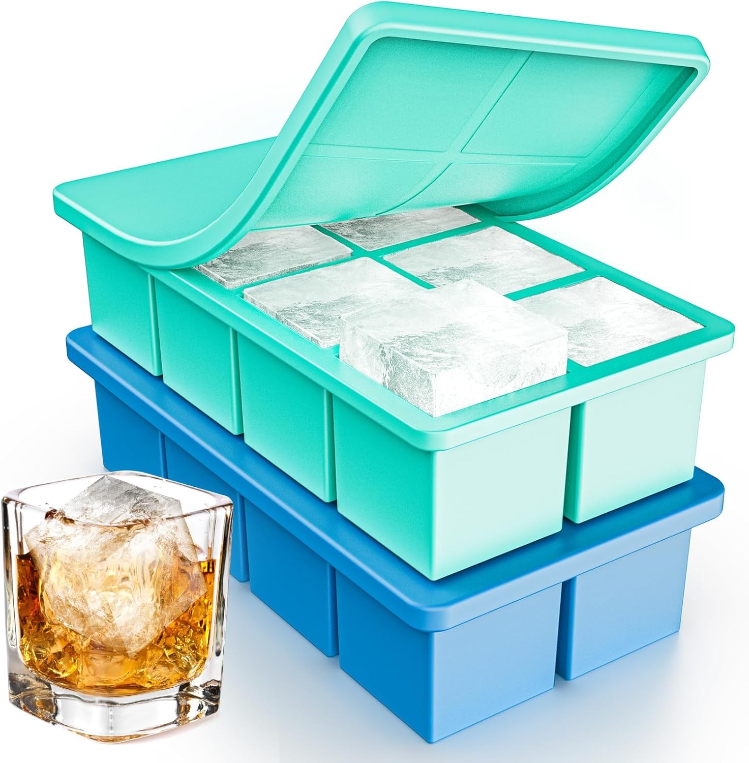 Lar Ice Cube Tray,  2 Inch Silicone Ice Cube s for Whisky,