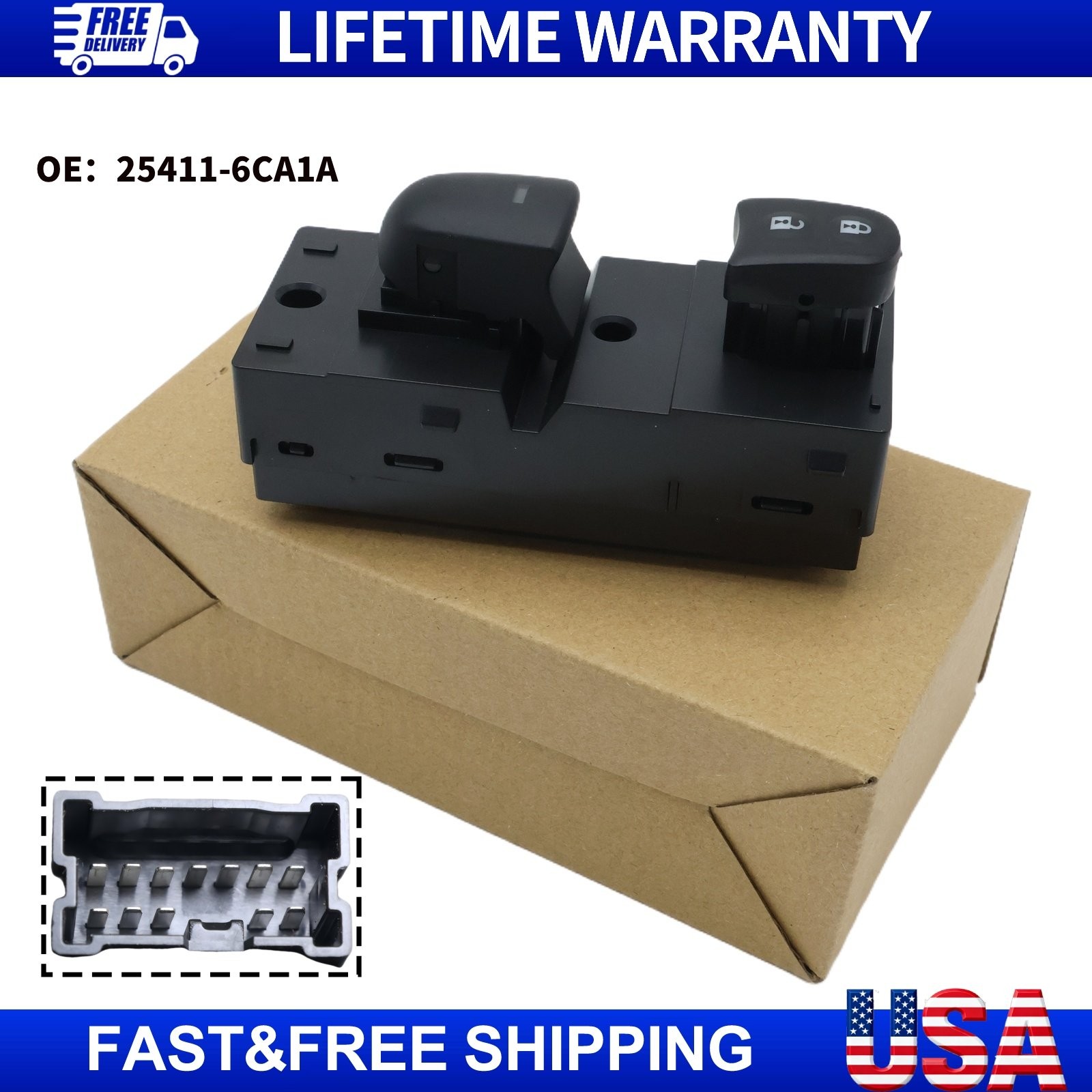 New Front Passenger Side Power Window Switch 25411-6CA1A Fits Nissan Altima