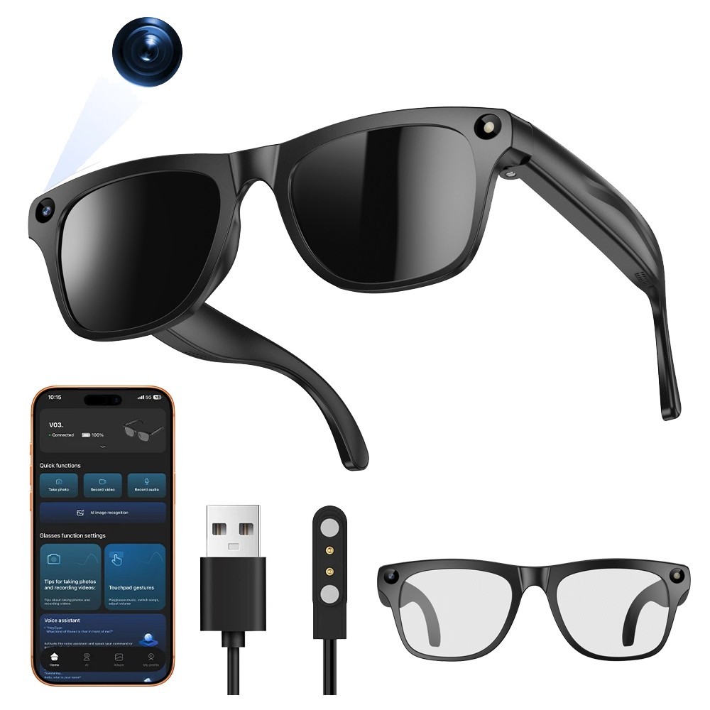 AI Smart Glasses Bluetooth Music Photo Recording Headset Real-Time Translation