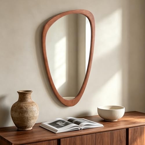 30.5" H x 19.5" W Asymmetrical Mirror, Irregular Wooden 30"L x 19"W Walnut_1