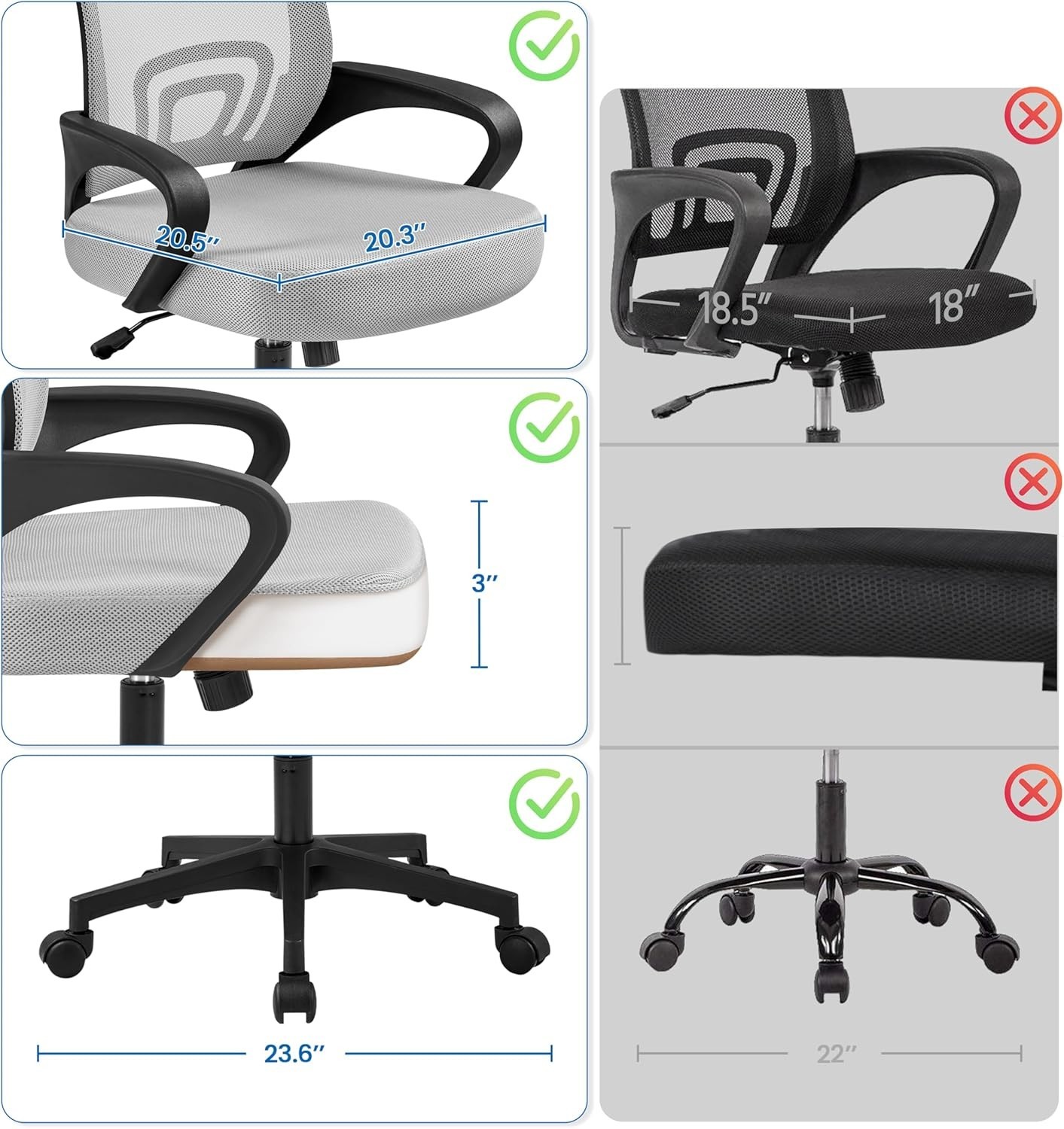 Adjustable Mid Back Computer Chair with Rolling Wheels - Supportive & Stylish