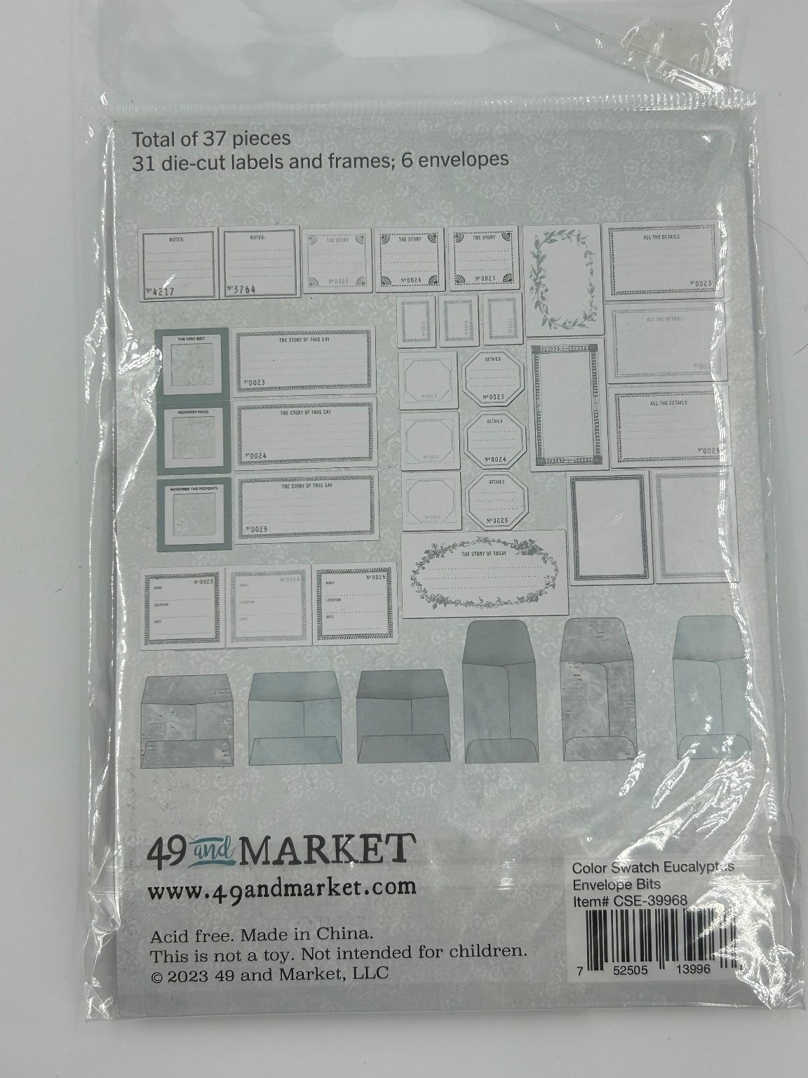 49 and MARKET Eucalyptus Envelope Bits 37 Pieces Die-Cuts Scrapbooking