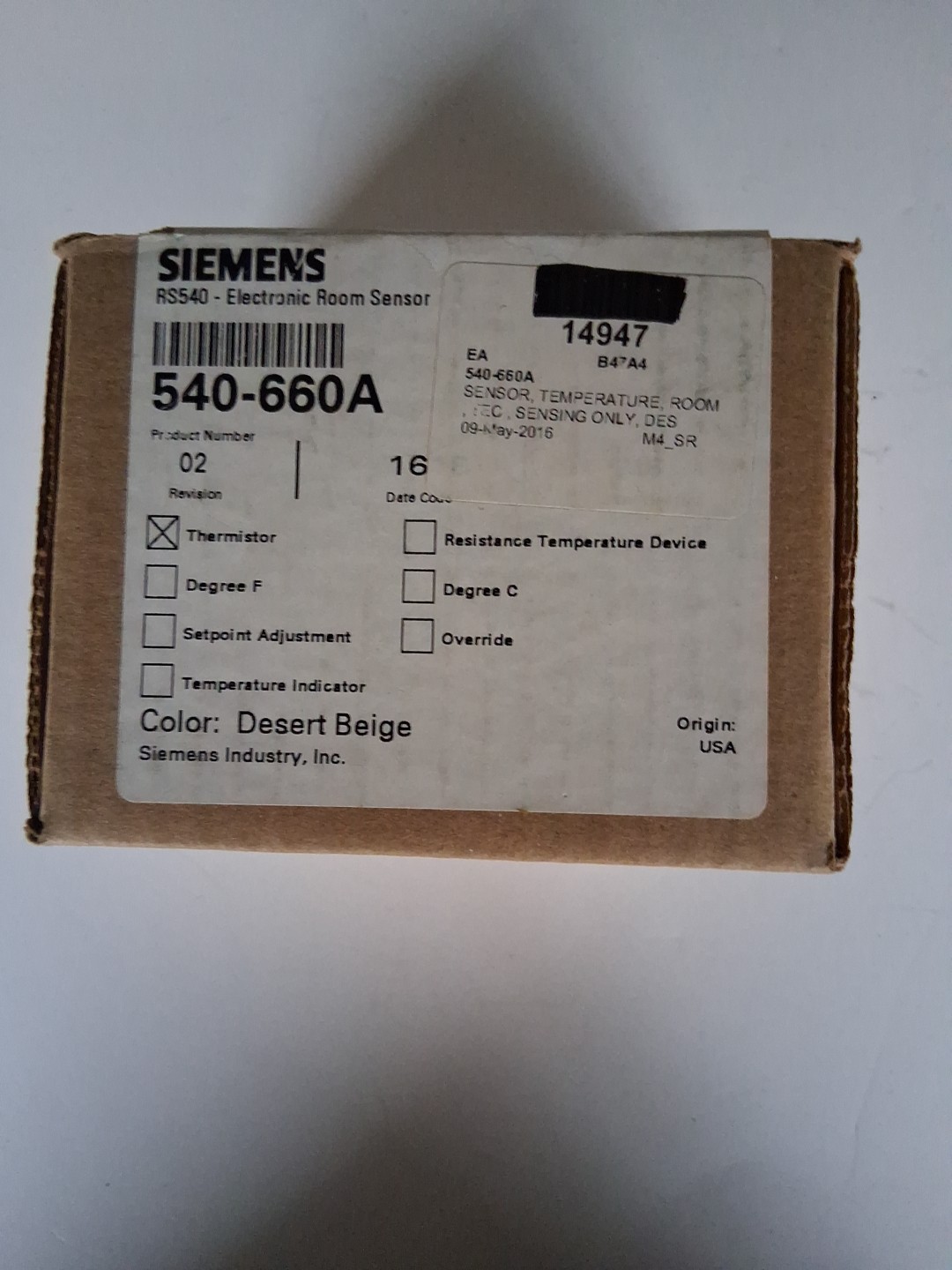 Siemens — 540-660A Electronic Room Sensor New Sealed