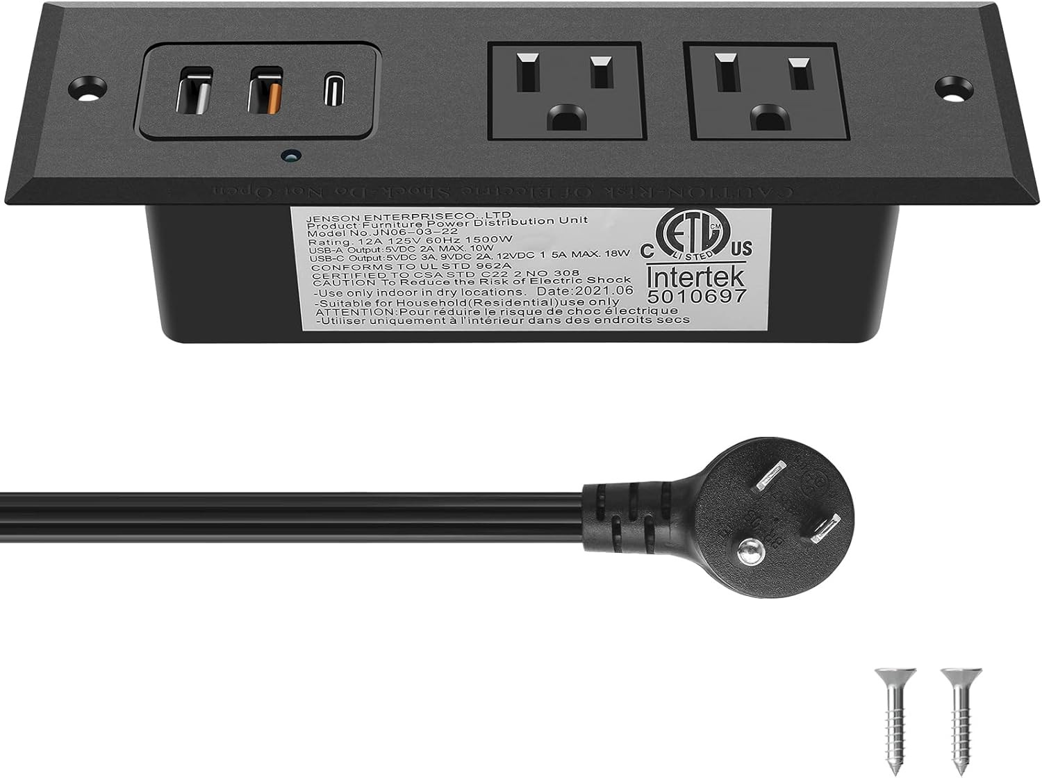 Recessed Power Strip with 20W USB C Port, Fast Charging USB A Port Desk Outlet,
