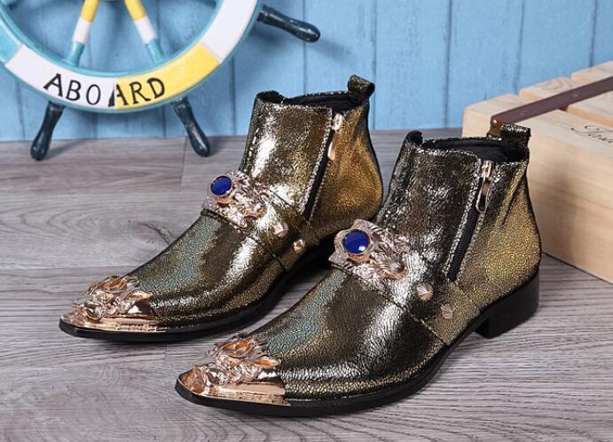 Men's Party Pointy Toe Rivet Zipper Ankle Boots Winter Youth Leather Shoes