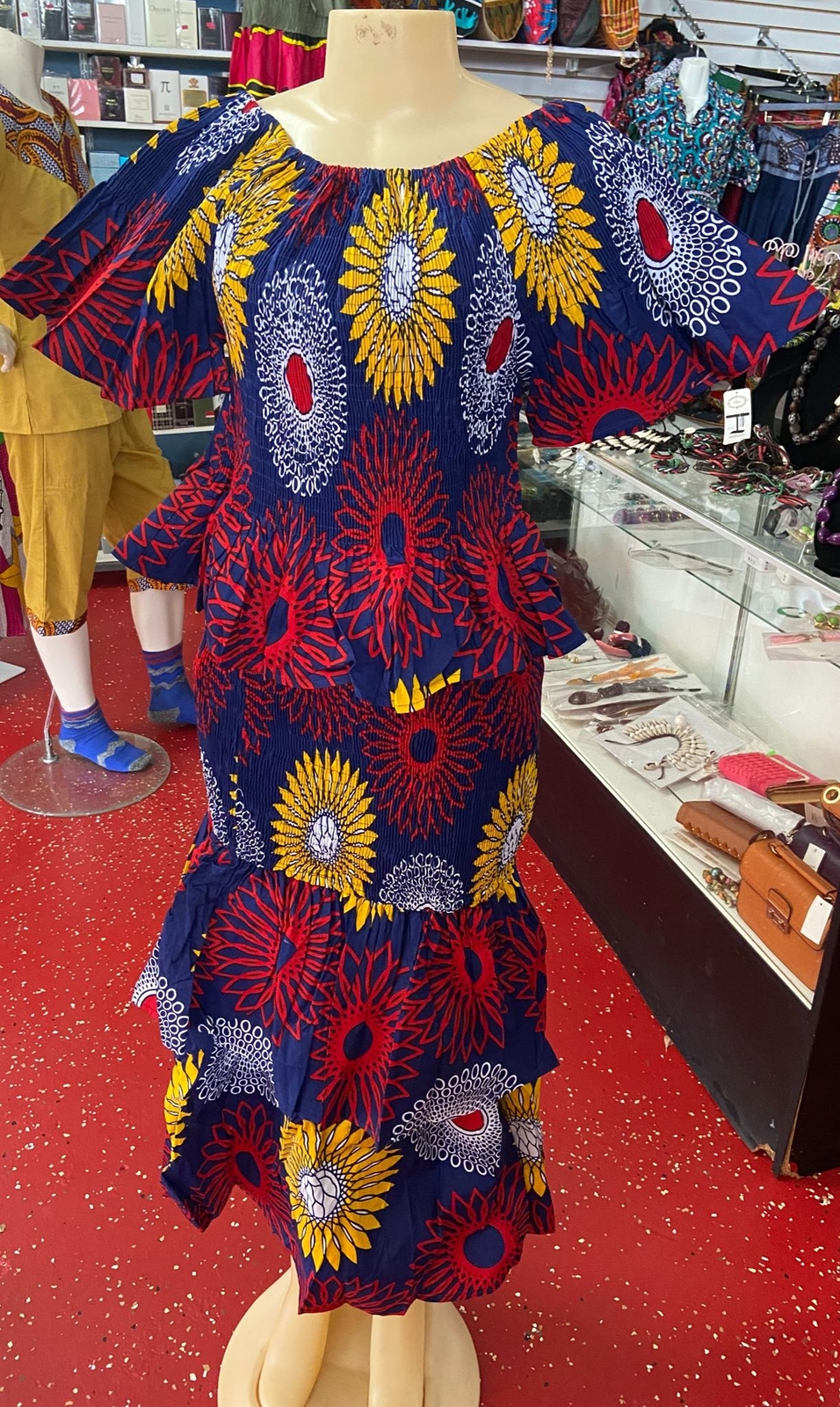 Two Pcs African Ankara Dress With Head Wrap