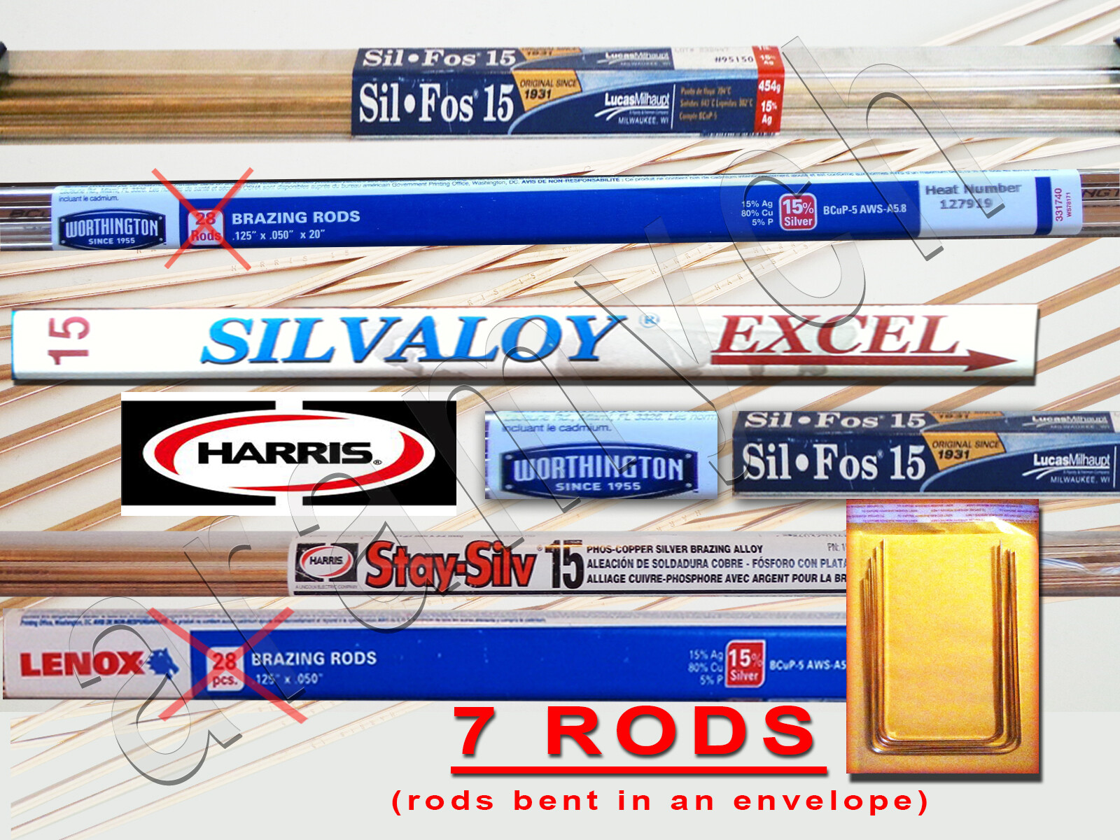 15% Silver Brazing Rods 7 RODS Sil-Fos, Worthington, Harris Stay-Silv, Lenox ...