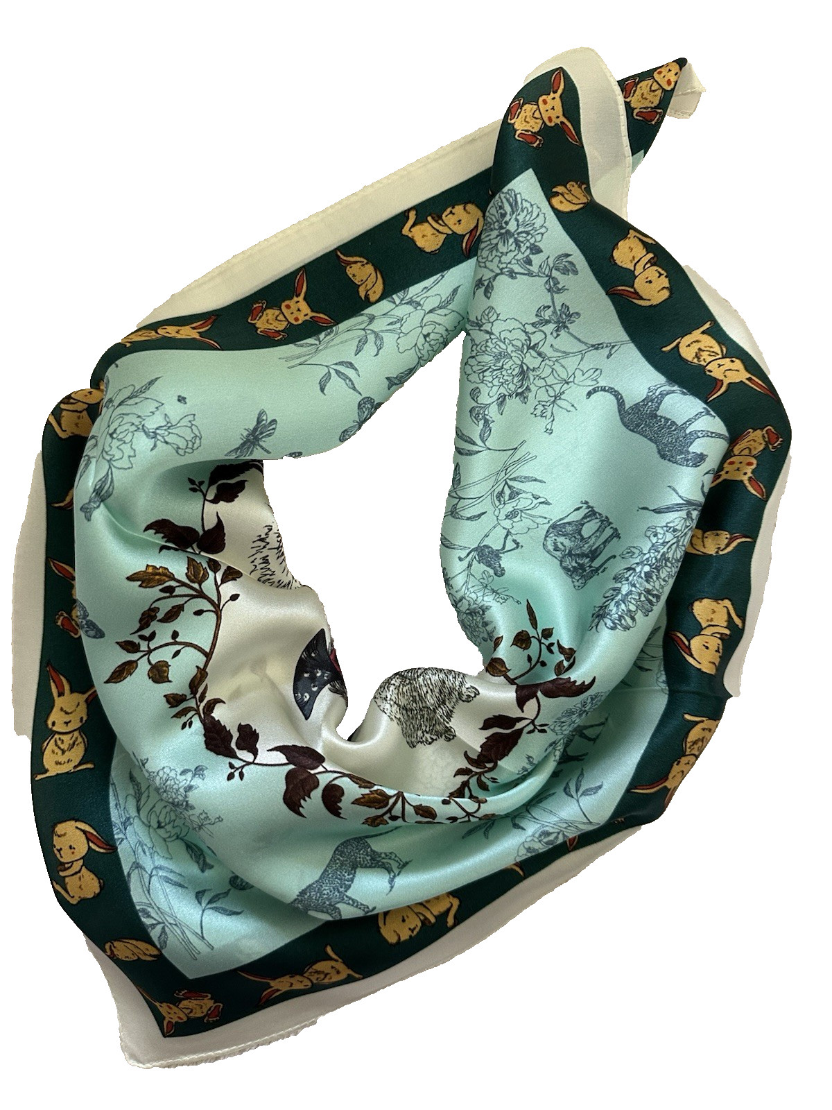 21"X21"Blue Cute Bunnies Print Pure Mulberry Satin Silk12momme Scarf 53x53cm5-63
