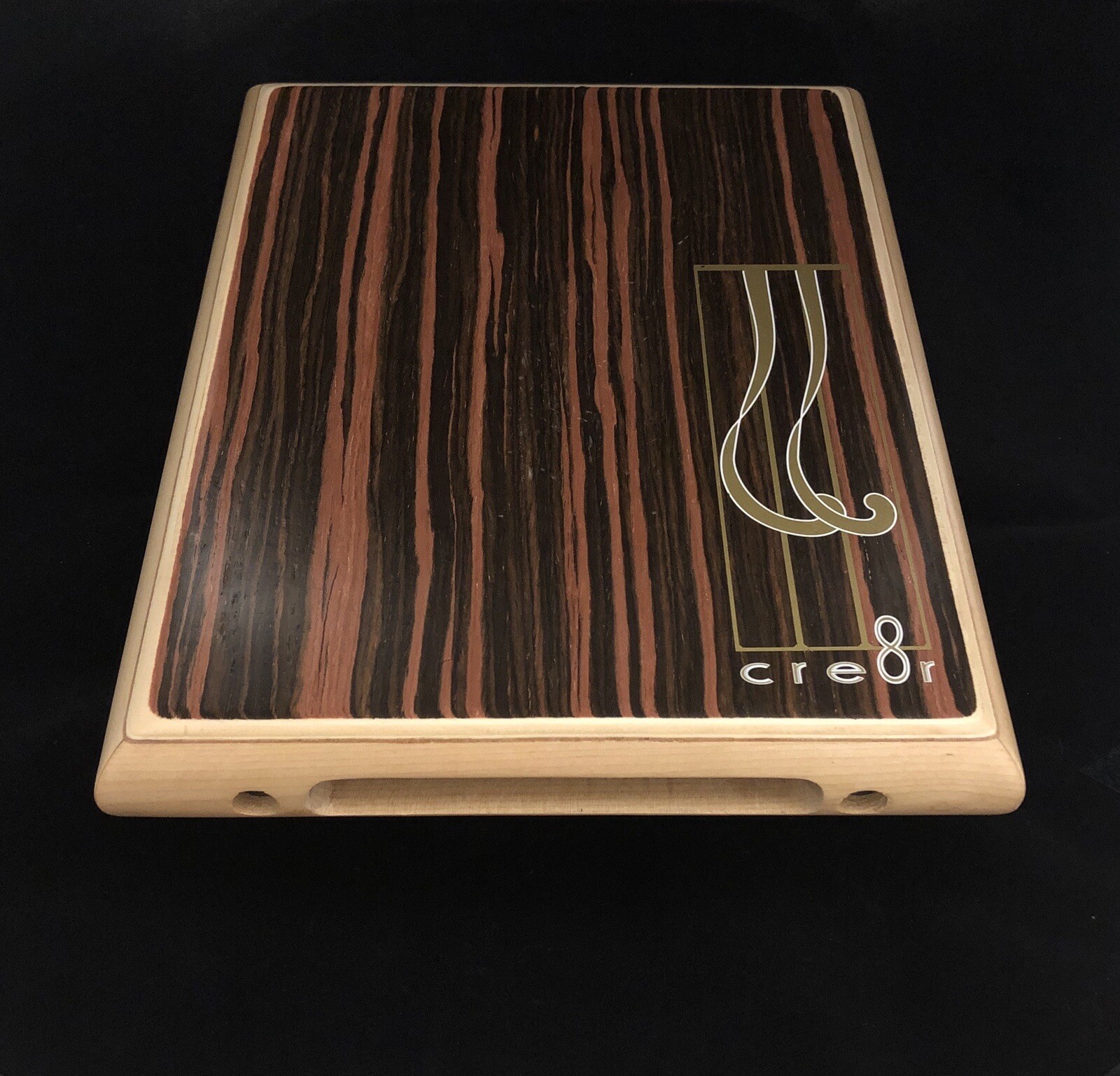travel cajon from cre8r music--wooden- dark stain, royal blue carry bag included