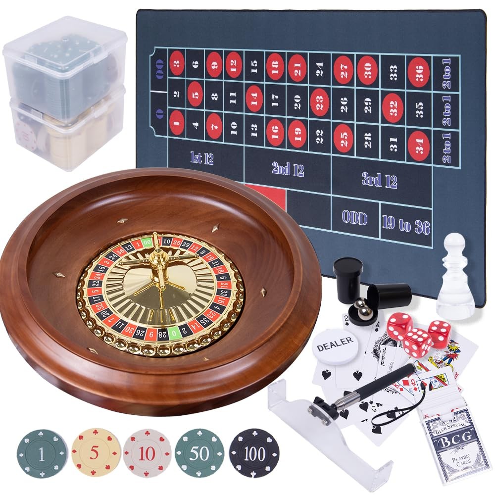 Extguds Roulette Wheel Game Set with Large Felt, 16 Inch Roulette Wheel,