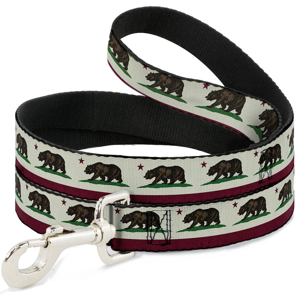 Dog Leash California Flag Weathered White NARROW 0.5"