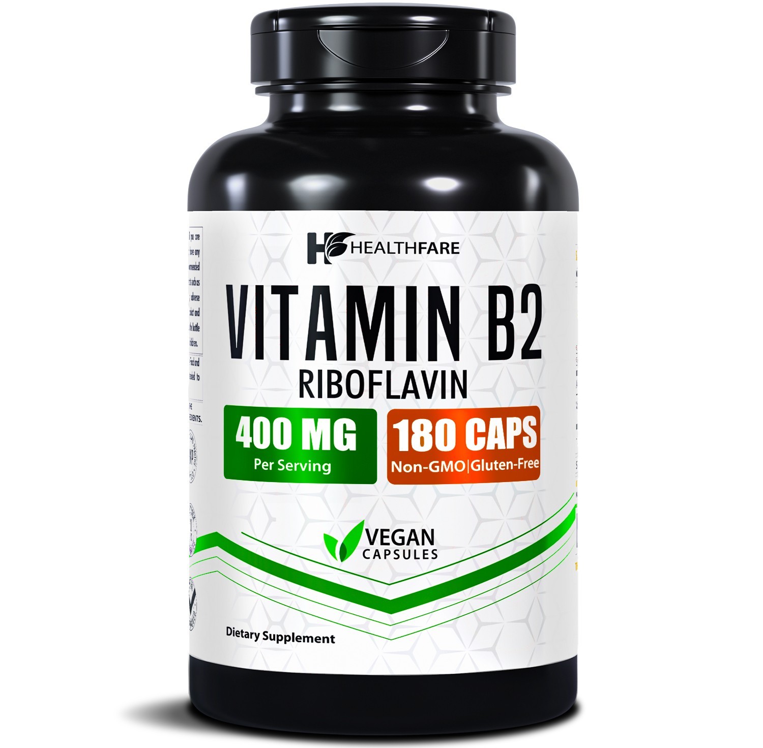 Vitamin B2 400mg | 180 Capsules | Riboflavin | Gluten Free & Non-GMO HealthFare