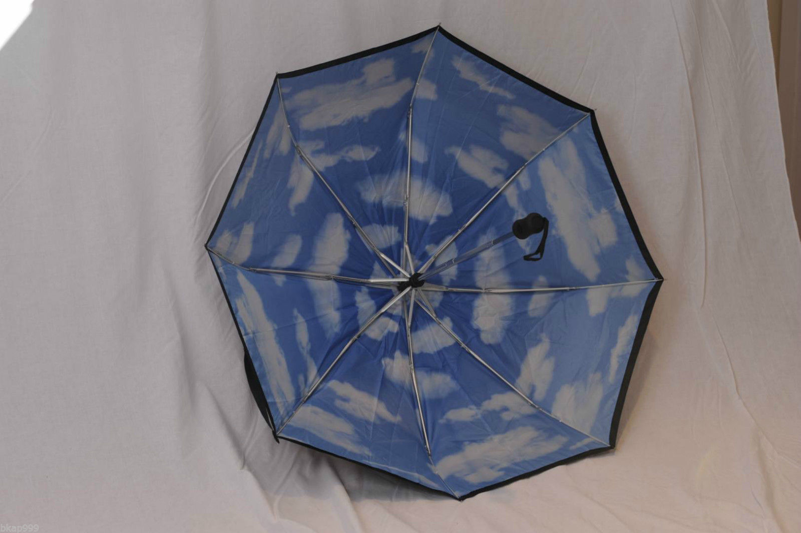 New Umbrella Compact Automatic Sturdy Travel Black with Blue Sky / White Clouds