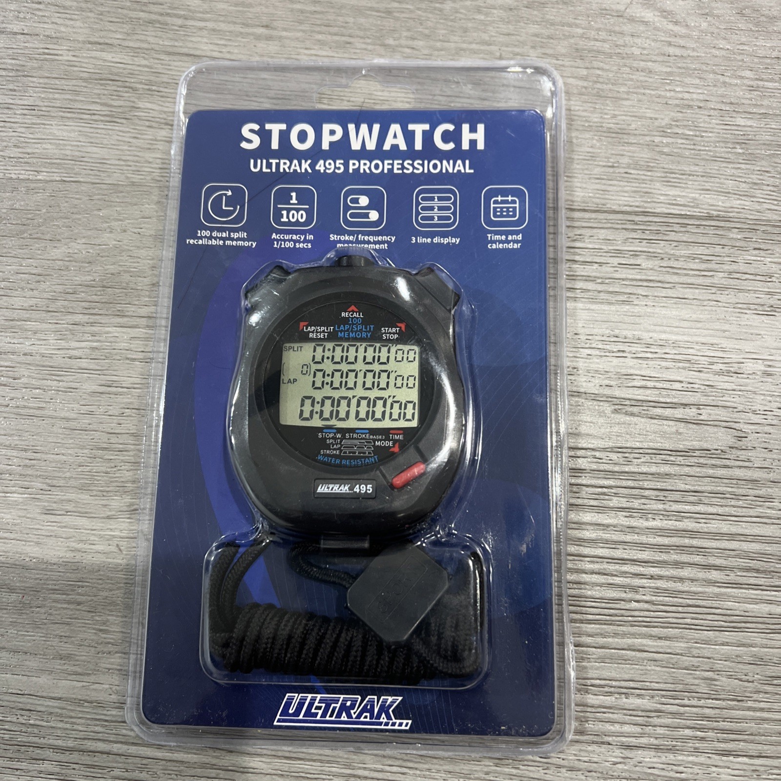 Ultrak 495 Professional Digital Stopwatch 100 Lap Memory Black New Sealed