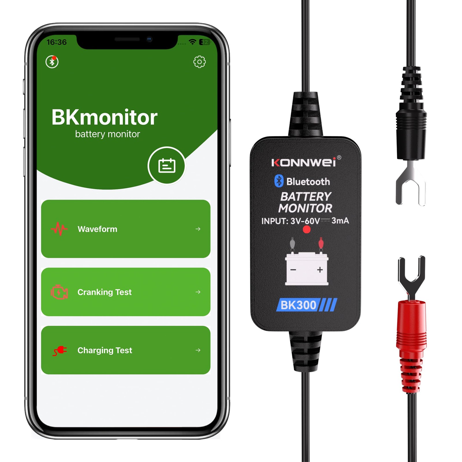 Battery Monitor Bluetooth 12V 24V 48V 6V, Car Battery Tester with Cranking/Ch...