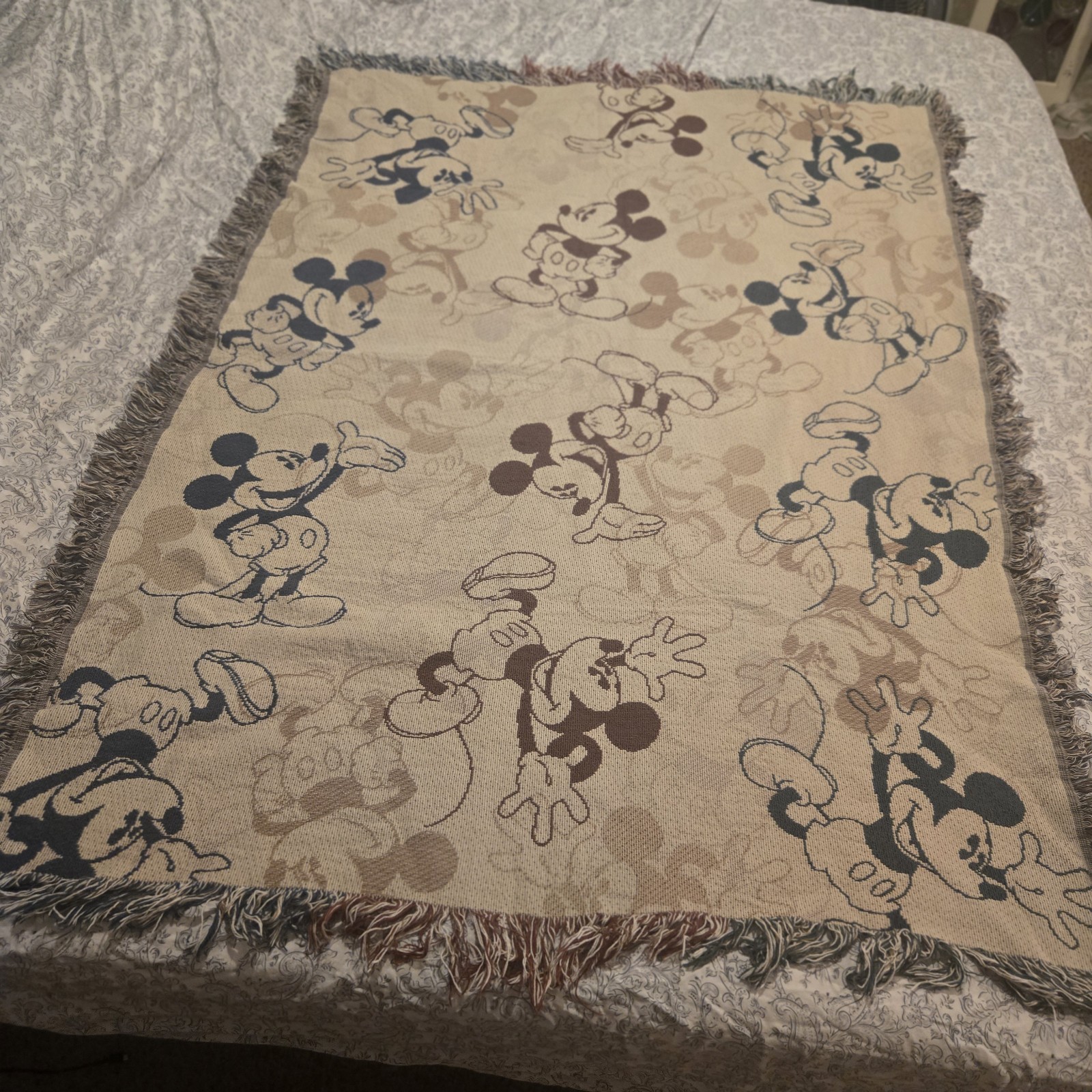 Classic Mickey Mouse Disney Parks Fringed Woven Tapestry Throw Blanket 56"x40"