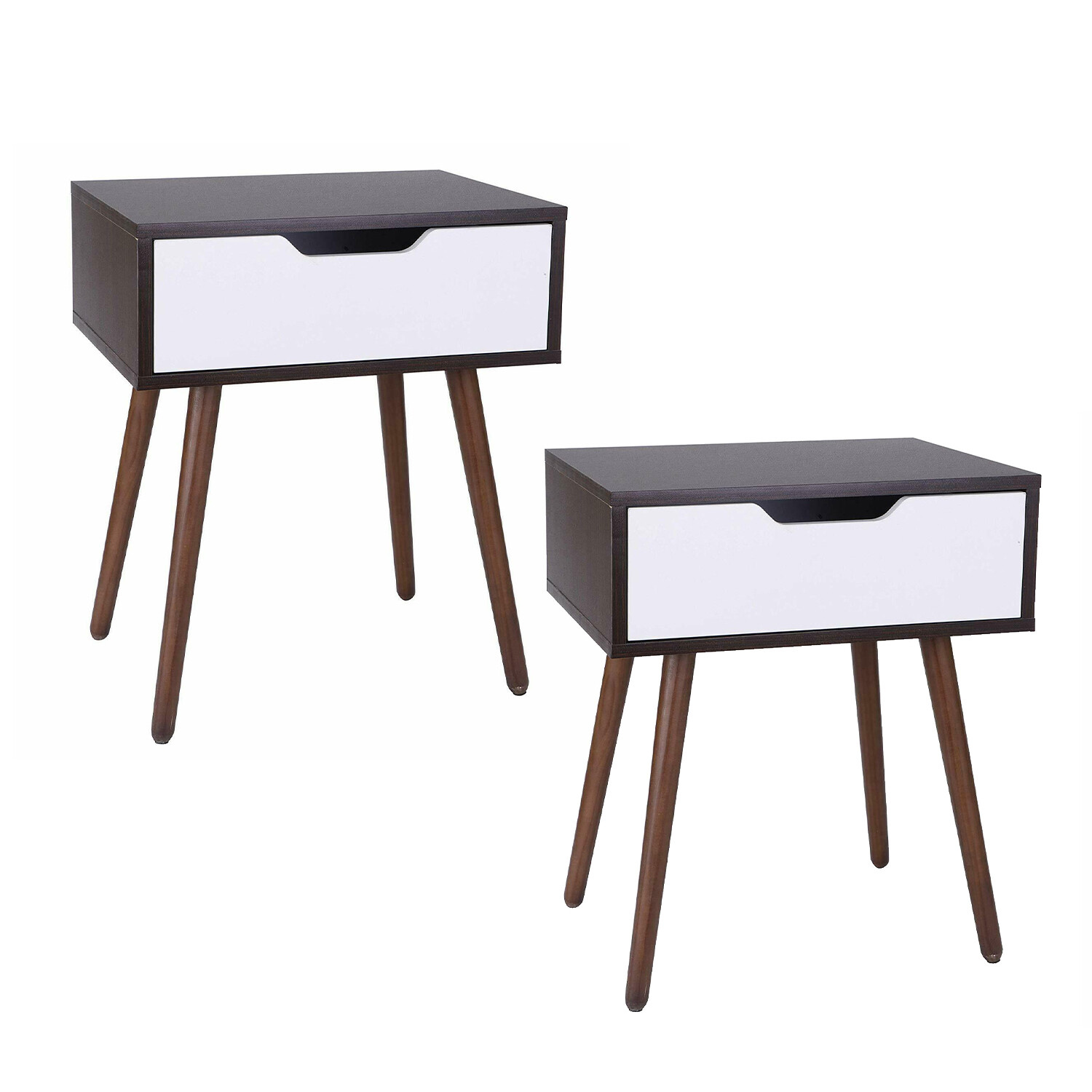 2pcs Wooden Side End Table with Sliding Drawer w/ Drawer Smiley Handle Bedroom
