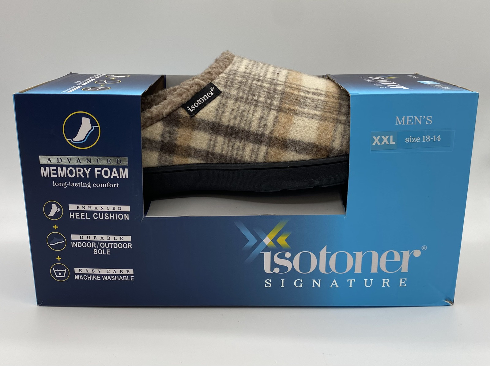 Isotoner Mens Flanel Indoor/Outdoor Slide Slippers Multi-color Taupe XXL 13-14