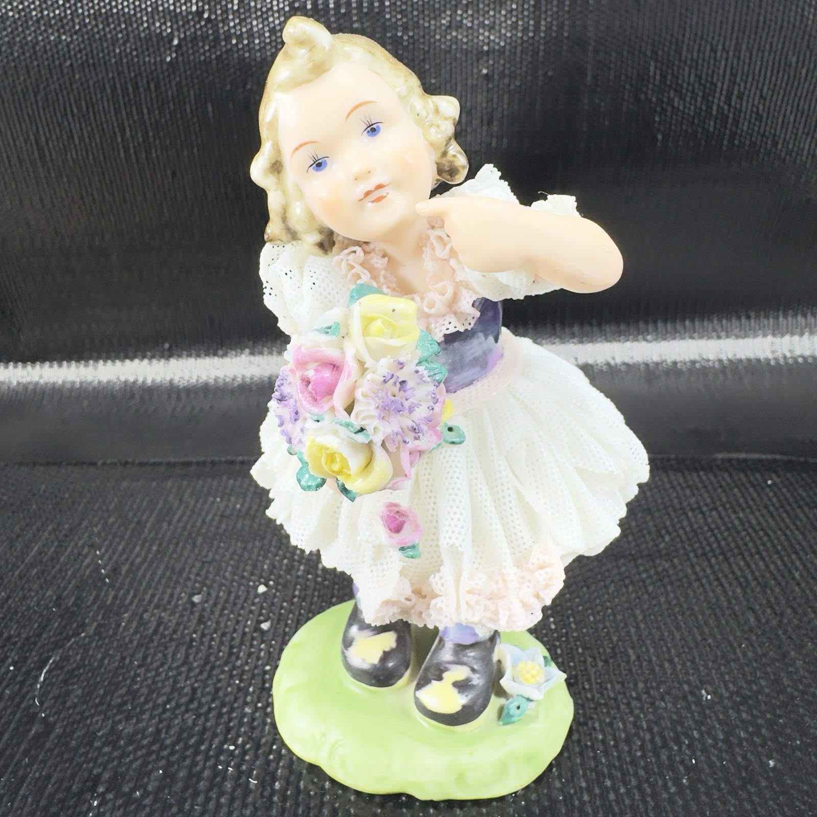 Rudolf Kammer Darling Germany Porcelain Lace Figurine Girl Flower Basket Vintage