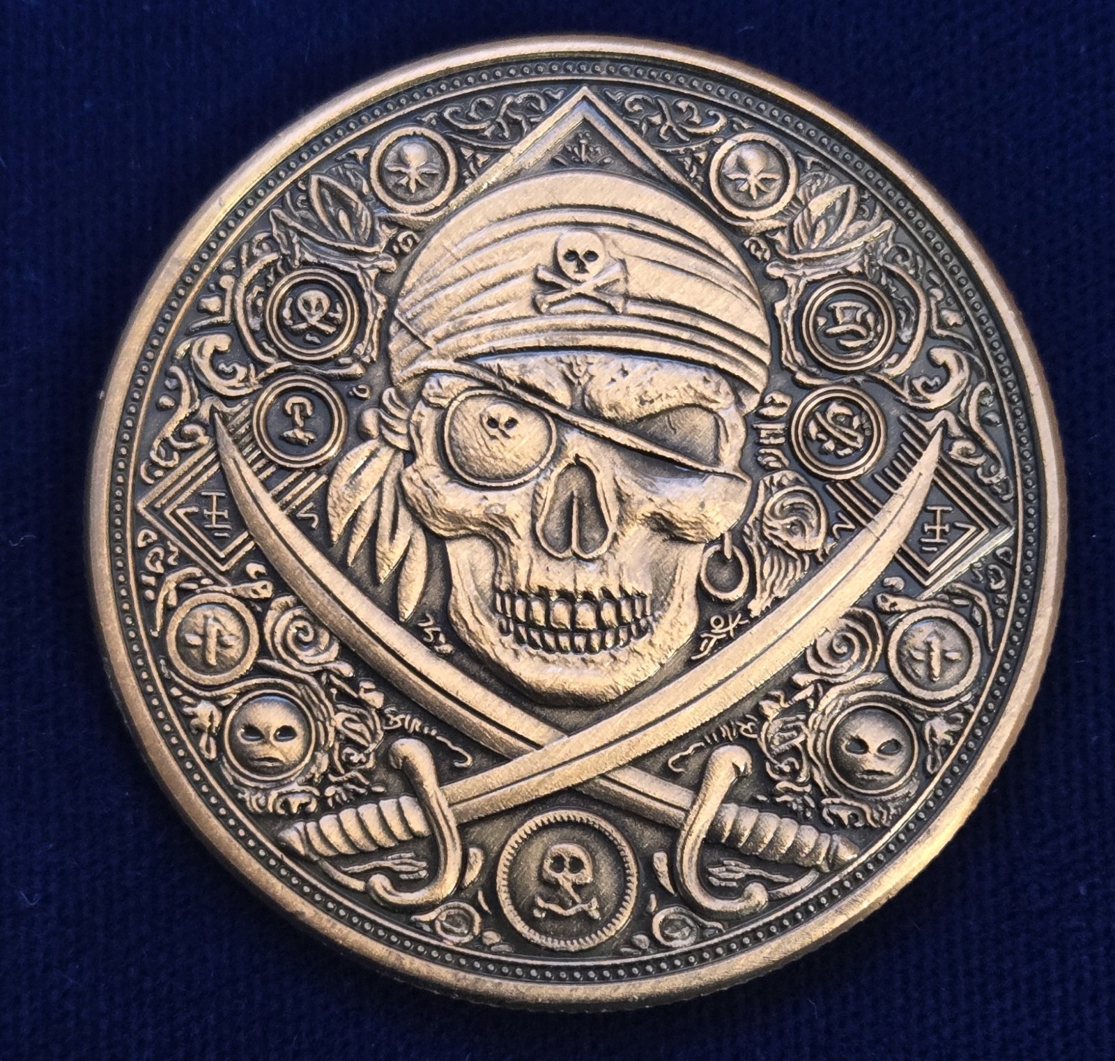 Pirate Ship Skull Crossbones 1 oz Antiqued Copper Round #2