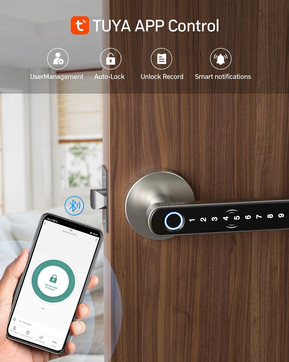 Smart Door Lock Fingerprint Keyless Biometric With Handle & Bluetooth TUYA APP