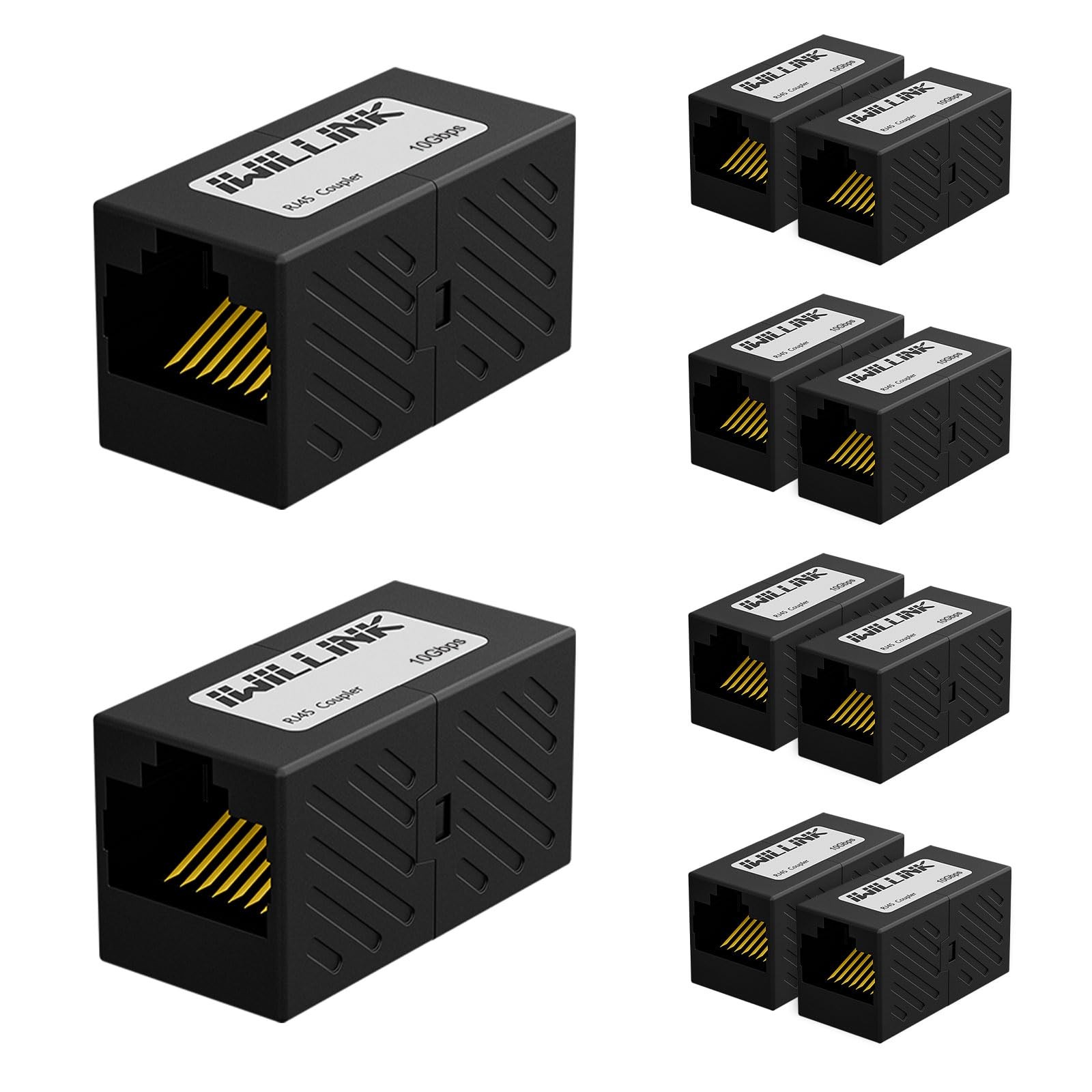 RJ45 Coupler Female to Female Ethernet Extender, 10 Pack, Black, Cat7/Cat6/Cat5e