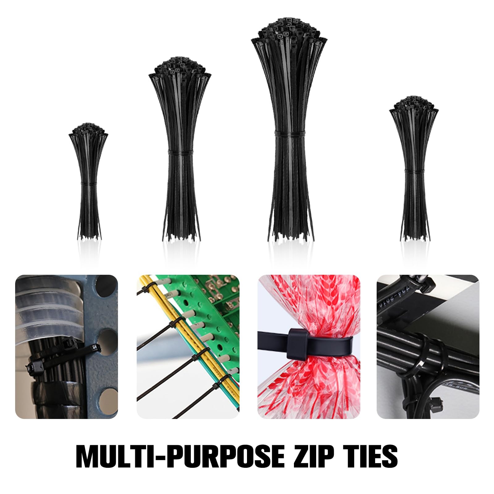 Zip Ties Assorted Sizes 4" 6" 8" 12", 2000PCS Black Nylon Cable Ties