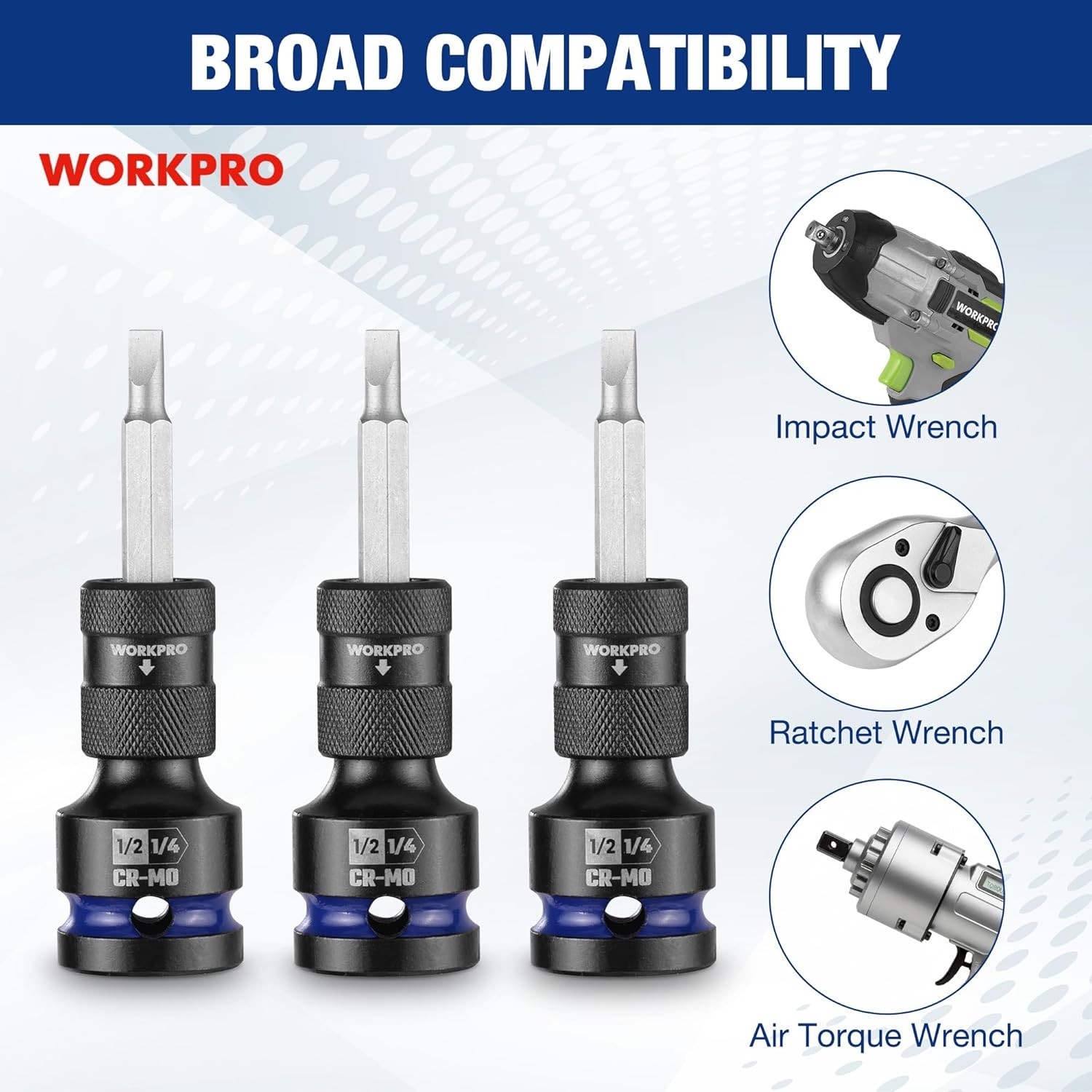 WORKPRO 1/2" Square to 1/4" Hex Quick Release Impact Socket Adapter Bit Holder